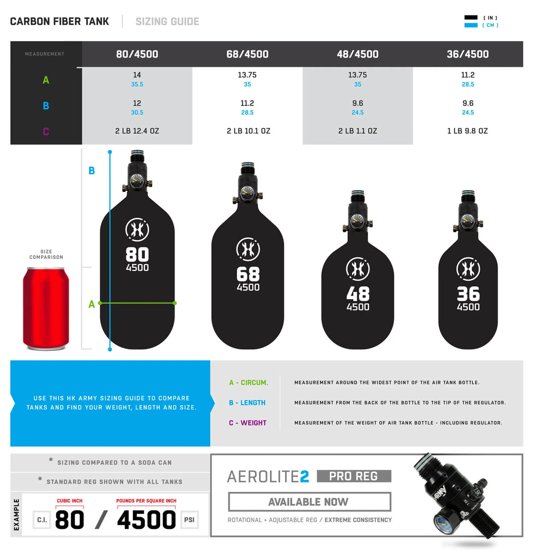 AeroLite Carbon Fiber Tank - 48ci / 4500psi - Shadow